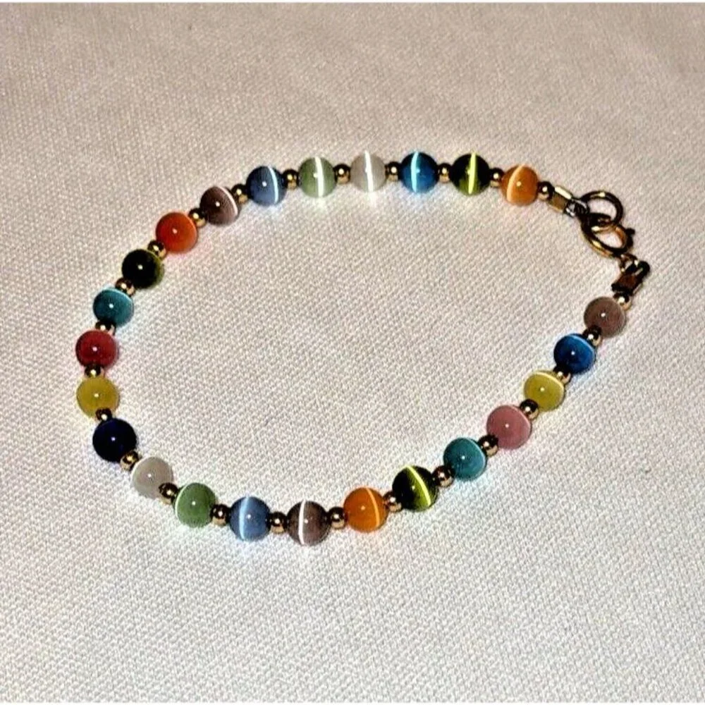 Handmade Colorful Beaded Child's Girl's Bracelet Artisan Pink Blue Gold